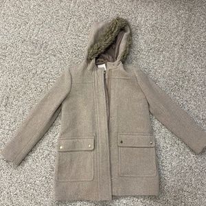 J. Crew Tan Pea Coat with Faux Fur Hood